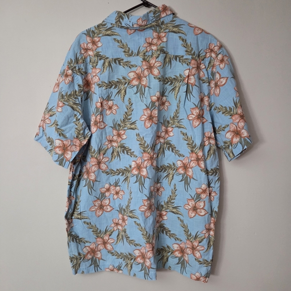 Croft & barrow XLT Tall Sky Blue Hawaiian Floral Cotton Short Sleeve Button Down - Picture 4 of 6